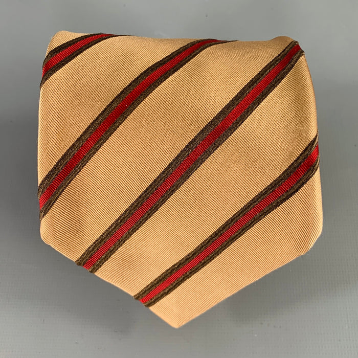 KITON Taupe Red Diagonal Stripe Silk Tie