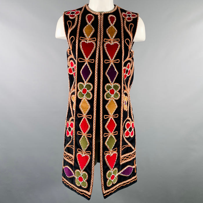 CHRISTIAN DIOR Taille 6 Gilet brodé en velours multicolore noir