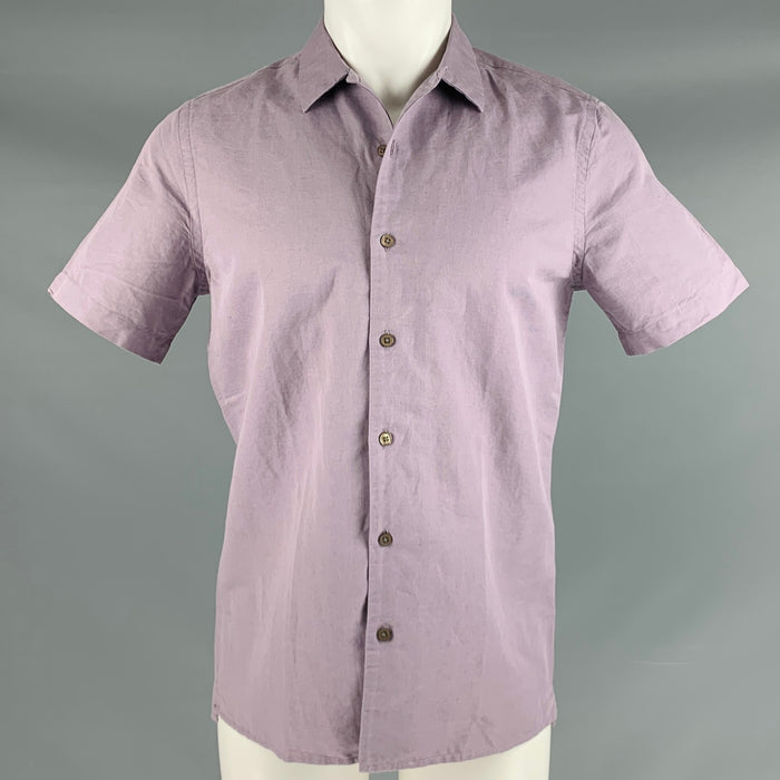 PAUL SMITH Talla S Camisa de manga corta Campamento de algodón y lino morado