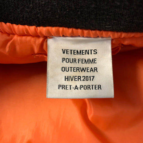 VETEMENTS FW2017 Size XXXXL Black Orange Polyamide Bomber Jacket