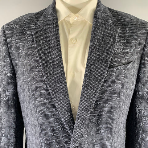 EMPORIO ARMANI Size 46 Navy Grey Textured Wool Blend Sport Coat