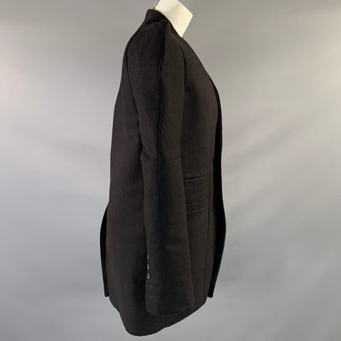 RICK OWENS FW2019 Size M Black Cotton & Silk Collarless Coat