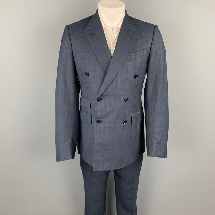 ERMENEGILDO ZEGNA Size 40 Navy Glenplaid Wool / Silk Double Breasted Suit