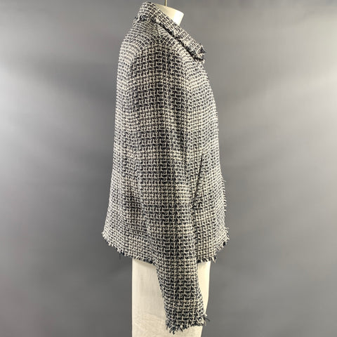 THOM BROWNE FW2021 Size L Navy White Woven Cotton Nylon Zip Up Jacket