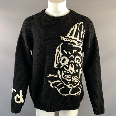 ENFANTS RICHES DEPRIMES FW2022 M Black White Knitted Merino Wool Crew Neck Sweater