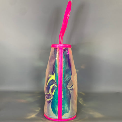 MCM SS2019 Pink Neon PVC Metallic Tote Bag