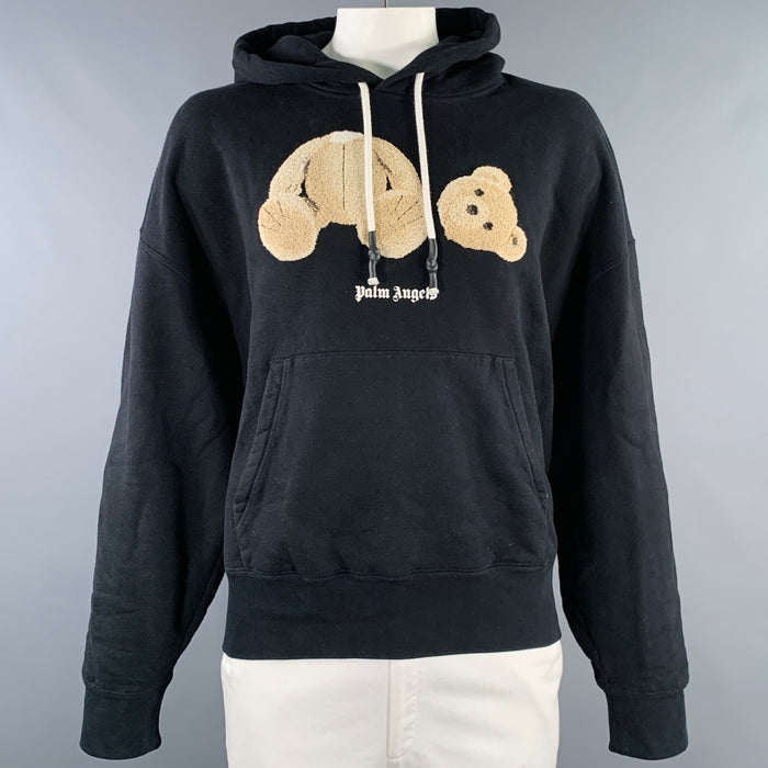 PALM ANGELS Size XXL Black Beige Tufted Headless Bear Cotton Hooded Sweatshirt