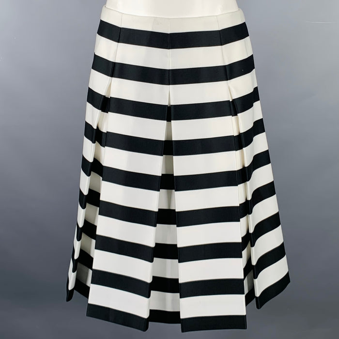 MARC JACOBS Size 0 Black White Polyester Stripe Flared Skirt