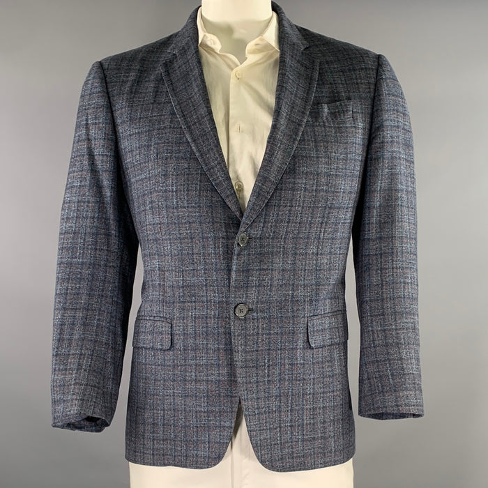 EMPORIO ARMANI Chest Size 44 Blue Red Plaid Viscose Notch Lapel Sport Coat