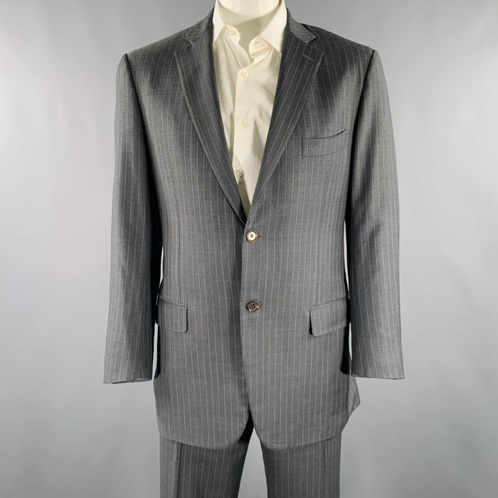 ISAIA Size 44 Grey Light Blue Pinstripe Wool Single Breasted Suit