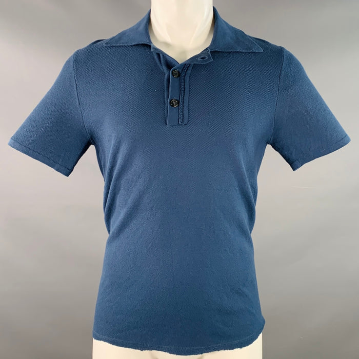 RAF SIMONS Size M Blue Cotton Raw Edge Half Placket Polo