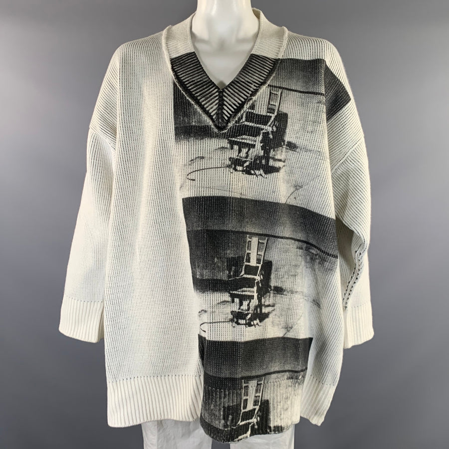CALVIN KLEIN 205W39NYC Size One Size White Black Knitted Acrylic Blend Sweater