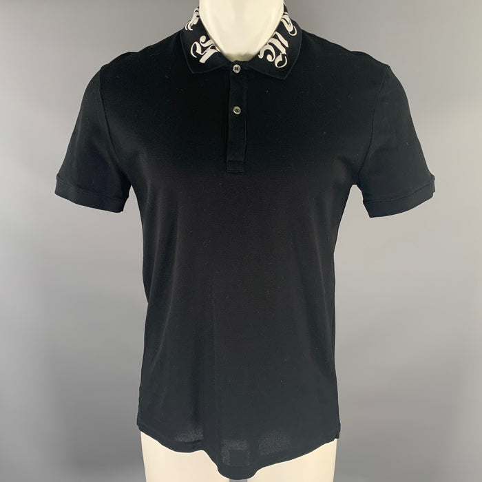 ALEXANDER MCQUEEN Size L Black White Embroidered Collar Polo