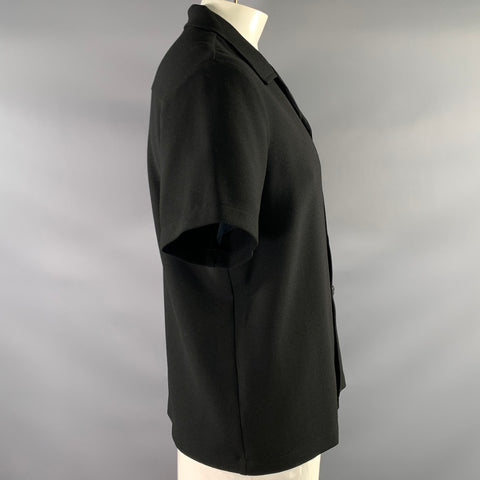 SANDRO Size XXL Black Polyester Blend Button Up Short Sleeve Shirt
