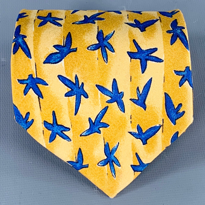YVES SAINT LAURENT Yellow Blue Stars Silk Tie