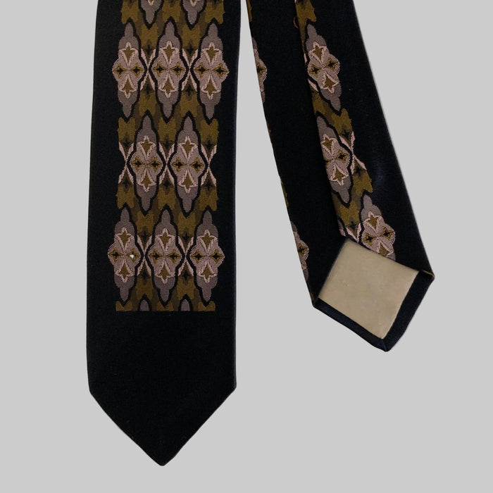 YVES SAINT LAURENT Black Multi-Color Geometric Silk Tie