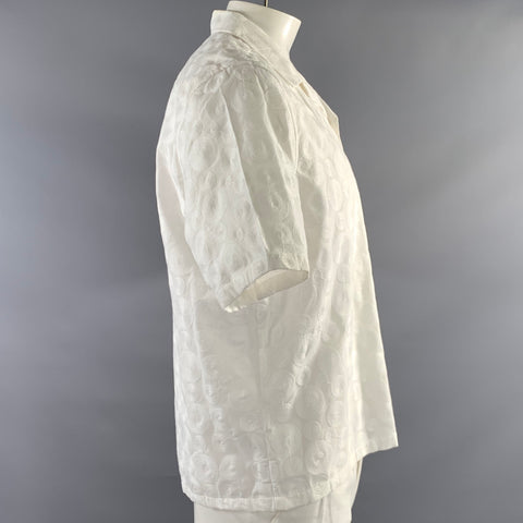 TED BAKER Size XXL White Circles Cotton Button Up Short Sleeve Shirt