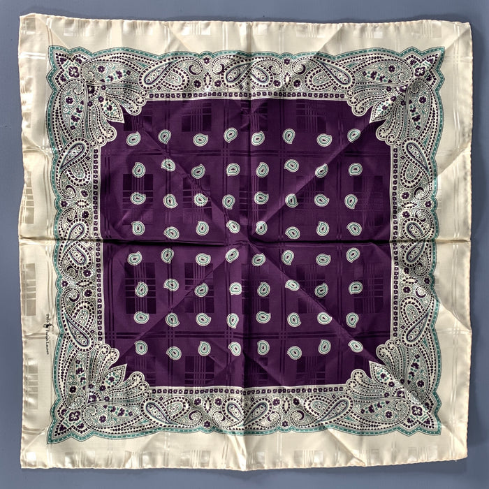 RALPH LAUREN Purple Cream Bandana Silk Pocket Square