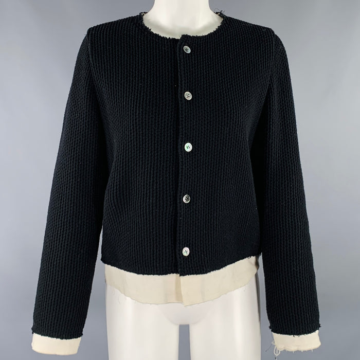 COMME des GARCONS Size S Black Cream Wool Nylon Raw Edge Cardigan