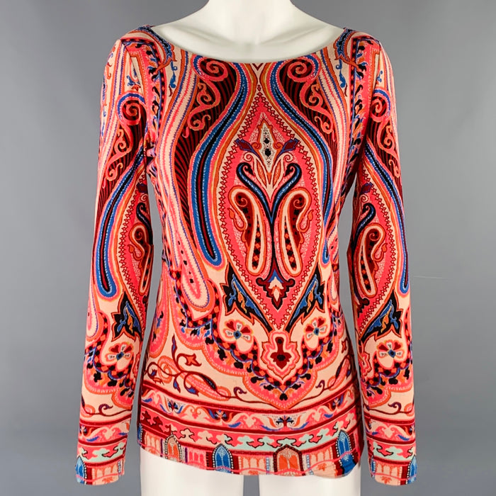 ETRO Size M Pink Multi Color Paisley Scoop Neck Casual Top