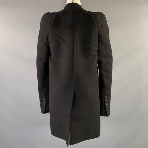 RICK OWENS FW2019 Size M Black Cotton & Silk Collarless Coat
