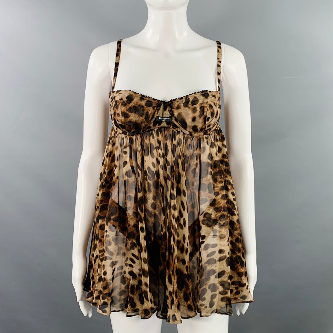 SKIMS Size S Brown Beige Silk Animal Print Babydoll Lingerie 2PC Set