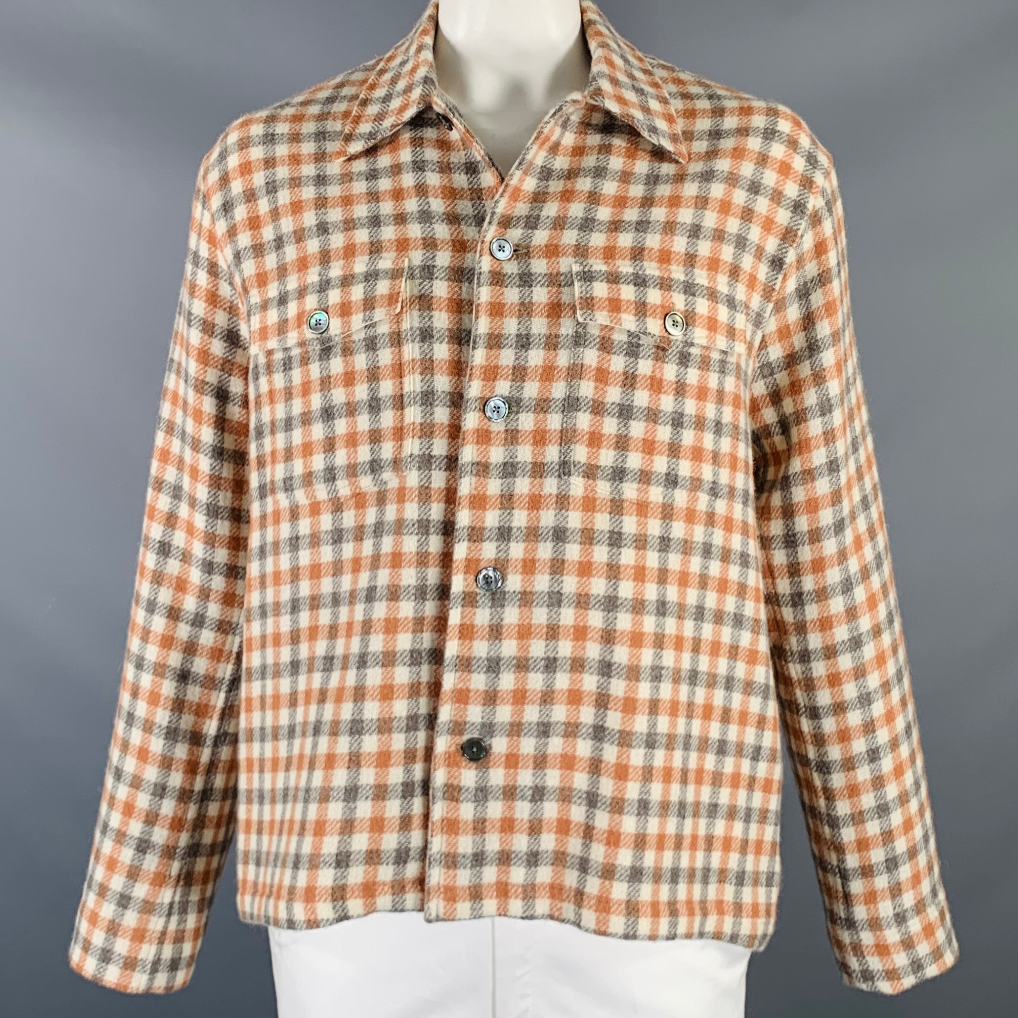 OUR LEGACY Size L Cream Orange Grey Checkered Patch Pocket Jacket 