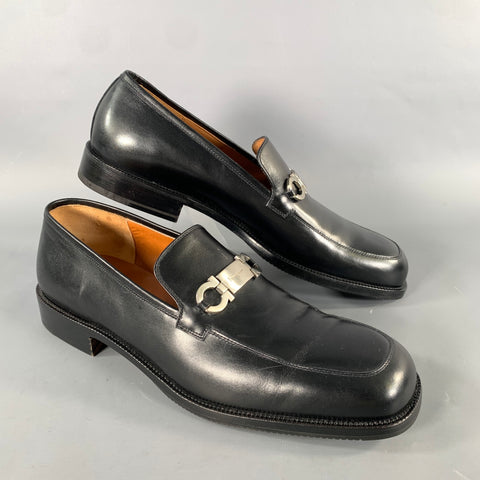 SALVATORE FERRAGAMO Size 9.5 Black Leather Horsebit Loafers