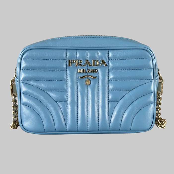 PRADA Blue Quilted Calfskin Leather Shoulder Bag Handbag