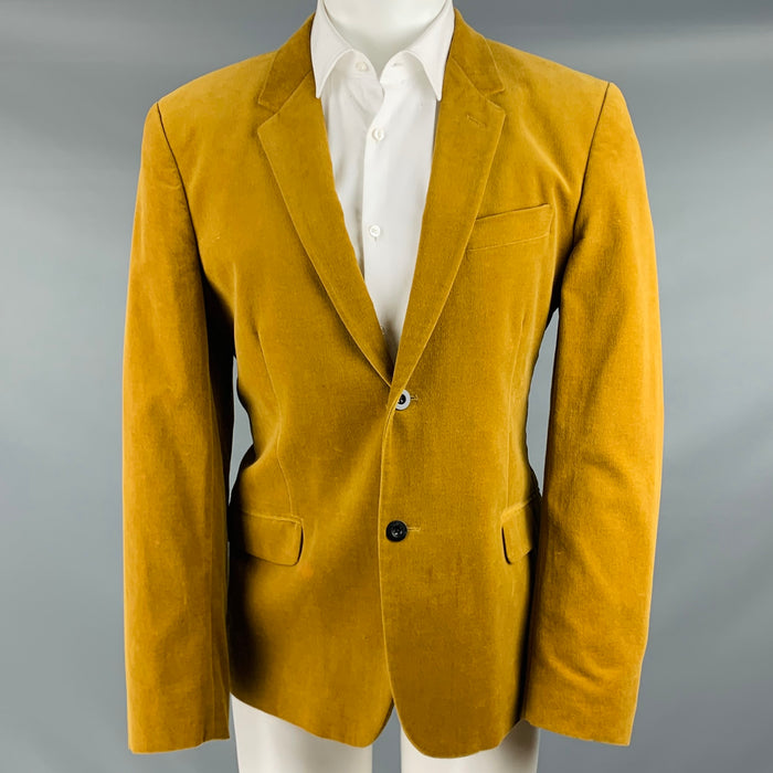 MARC JACOBS Size 40 Yellow Velvet Cotton Notch Lapel Sport Coat