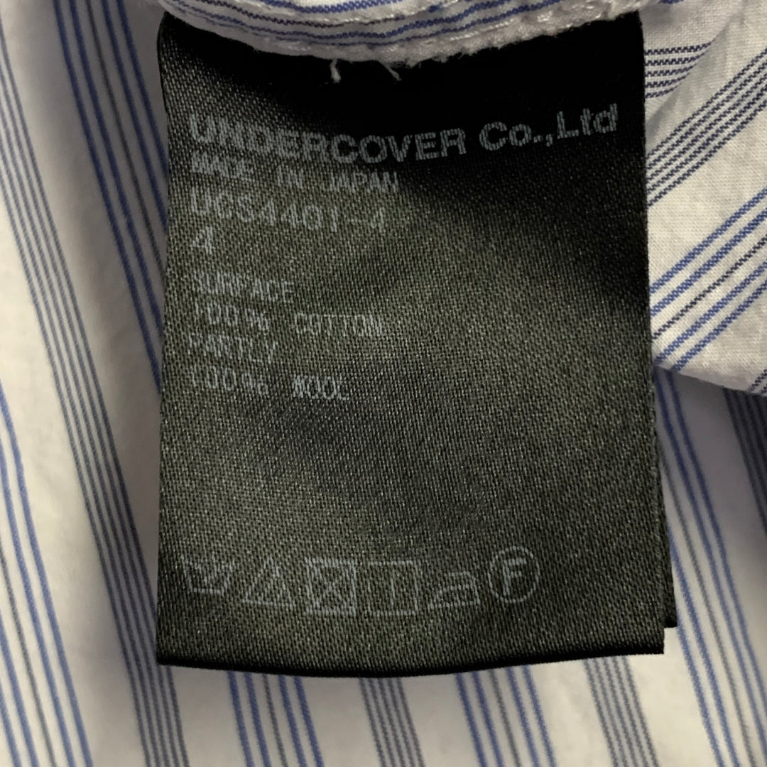 UNDERCOVER SS17 Size M White Blue Stripe Cotton Ruched One Pocket Long Sleeve Shirt