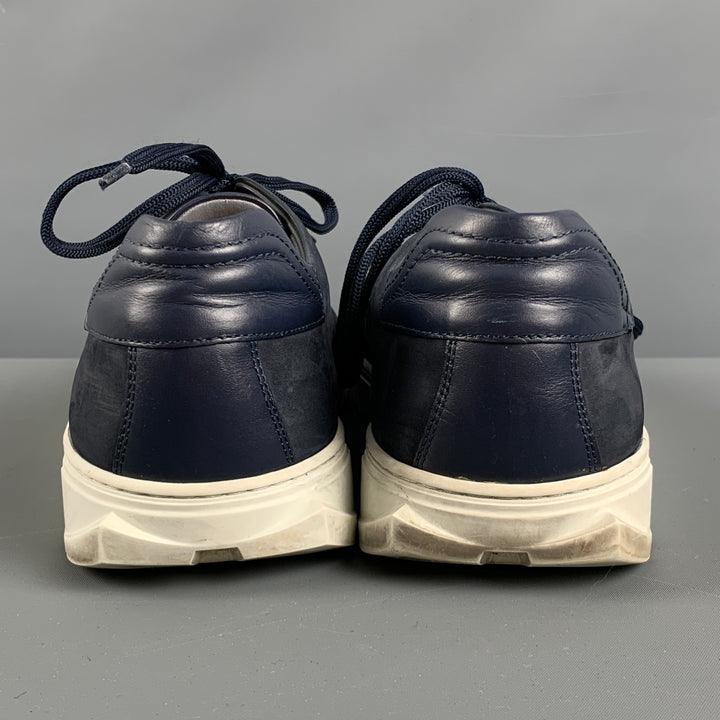 SALVATORE FERRAGAMO Size 10 Navy White Suede Sneakers