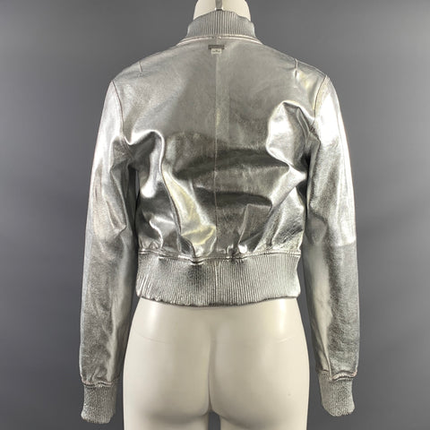 LAMARQUE Size S Silver Pink Leather Metallic Cropped Jacket