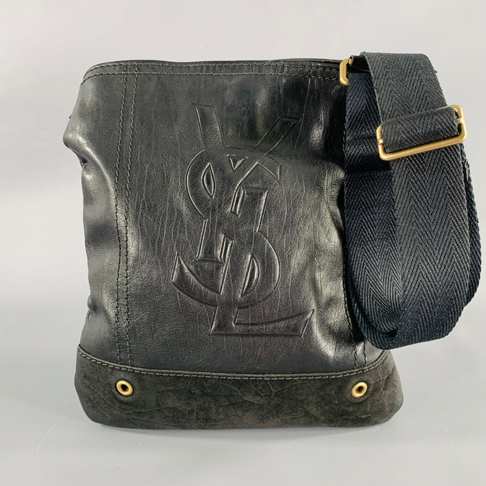 YVES SAINT LAURENT Black Gold YSL Embossed Leather Cross Body Bag
