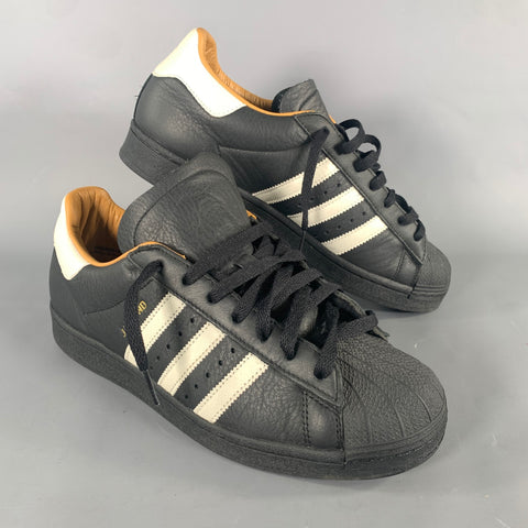 ADIDAS Size 9.5 Black White Leather Lace Sneakers