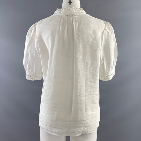 FRAME Size XL White Linen & Rayon Ruffle Casual Top