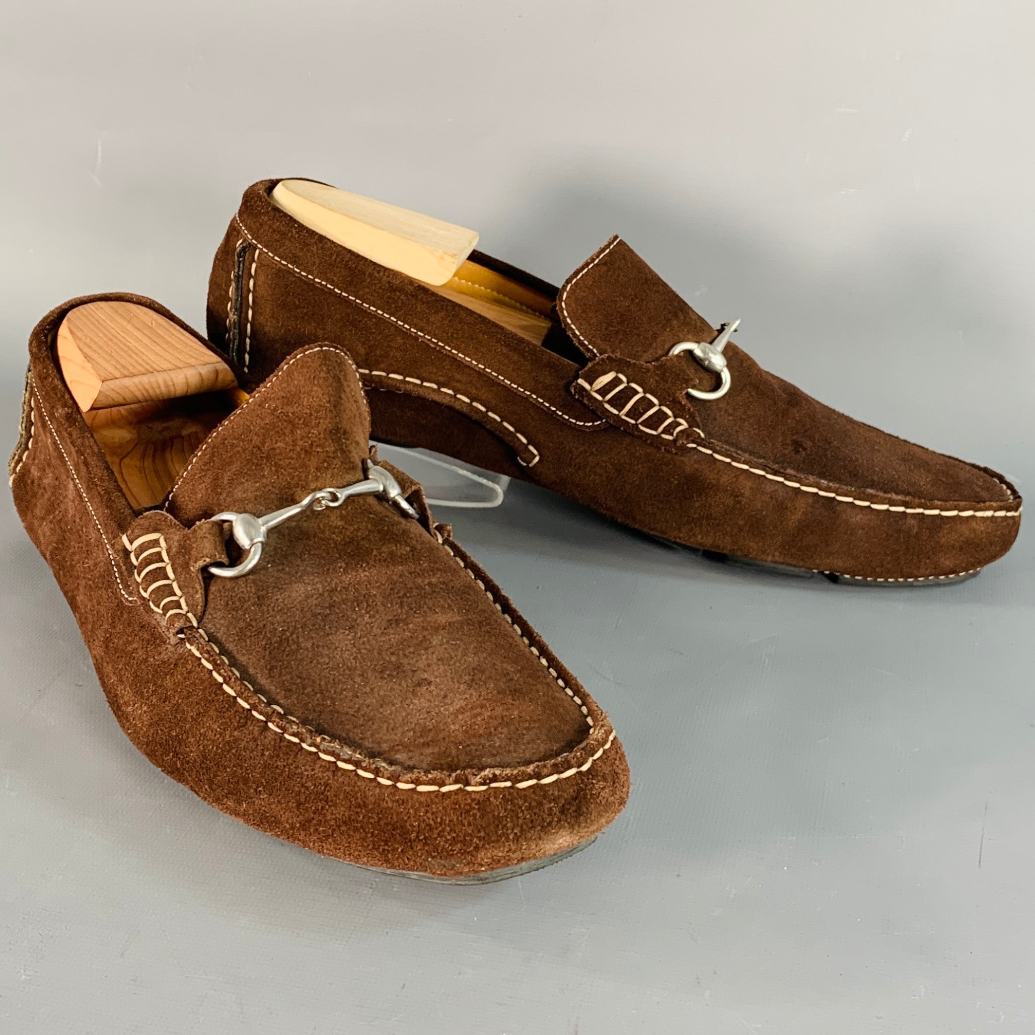TO BOOT NY Size 10.5 Brown Silver Suede Horsebit Slip On  display picture 2