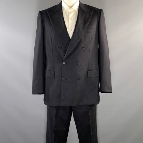 BRIONI Chest Size 44 Navy White Pinstripe Wool Peak Lapel 38 30 Suit