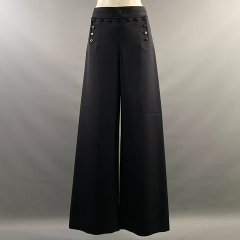 RALPH LAUREN Size 8 Black Navy Wool Wide leg Dress Pants
