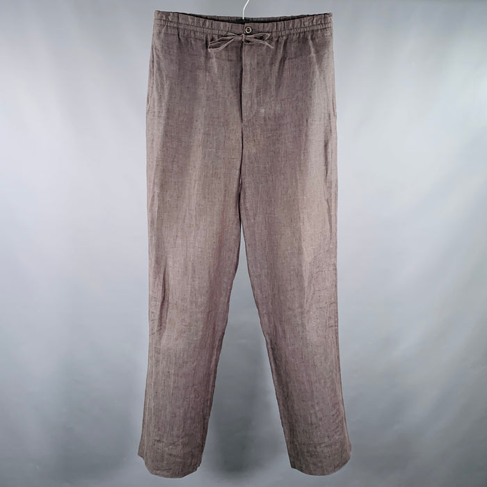 HERMES Size 30 Grey Linen Drawstring Casual Pants