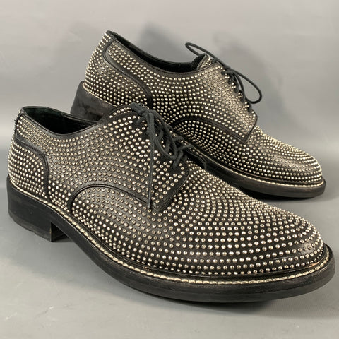 SAINT LAURENT Size 9.5 Black Silver Studded Leather Lace Up Shoes