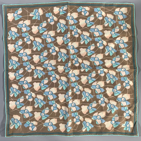 MARC JACOBS Brown Blue Floral Cotton Silk Scarf