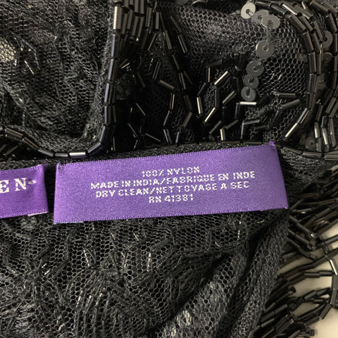 RALPH LAUREN Black Floral Nylon Beaded Scarf