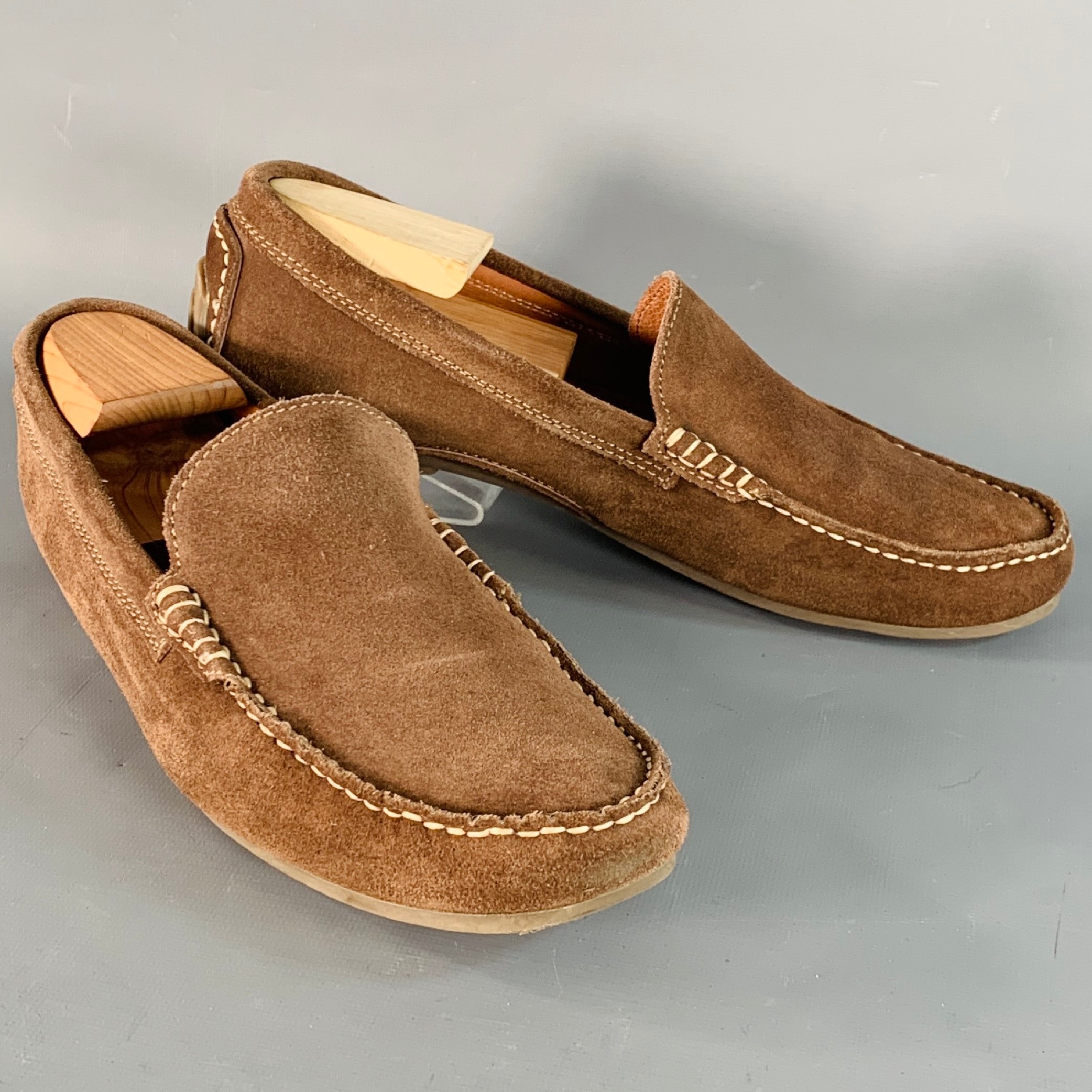 GINO ROSSI Size 10 Brown Contrast Stitch Suede Moccasin Loafers GIANVITO ROSSI Georgie suede loafers | NET-A-PORTER main image 3