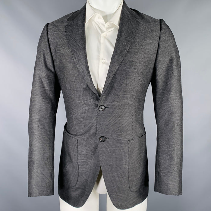 LOUIS VUITTON Size 40 Grey Swirls Wool Silk Sport Coat