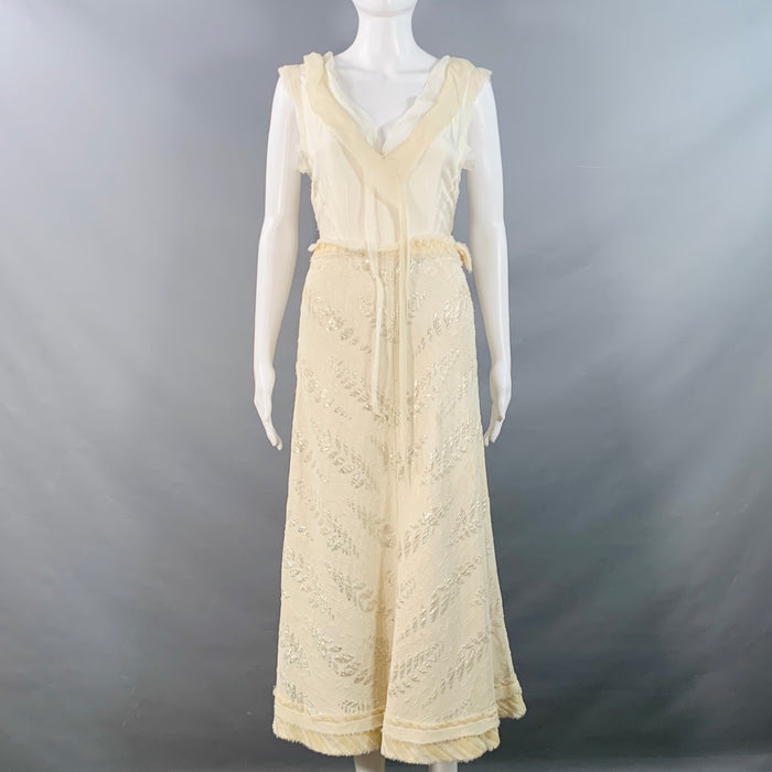 MARC JACOBS Size 2 Cream Silk Leaves Raw Edges Sleeveless Evening Gown