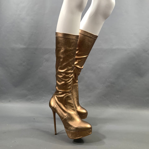 CHARLOTTE OLYMPIA Size 9 Gold Rose gold Leather Pull On Boots