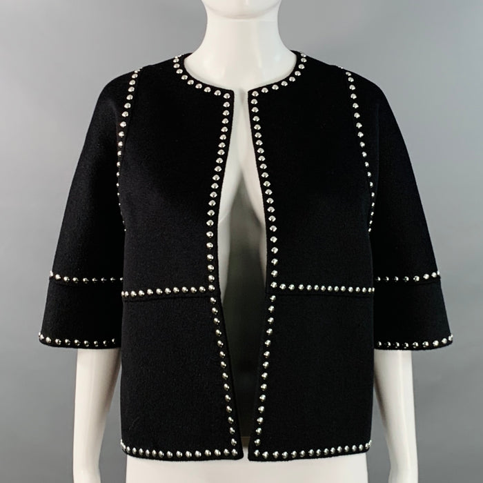 MICHAEL KORS COLLECTION Resort 2019 Size 2 Black Wool Angora Studded Open Front Cropped Jacket
