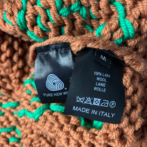 RAF SIMONS FW2017 Size M Brown Green Knitted Wool Crew Neck Sweater