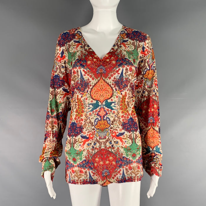 ETRO Size L Multi-Color Viscose Elastane Print V-Neck Casual Top